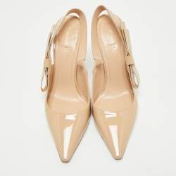 Dior Beige Patent Leather J'Adior Slingback Pumps Size 39