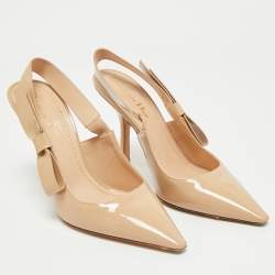 Dior Beige Patent Leather J'Adior Slingback Pumps Size 39