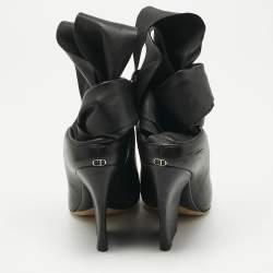 Dior Black Leather Ankle Tie Up Mules Size 37.5