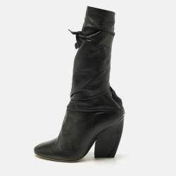 Dior Black Leather Ankle Tie Up Mules Size 37.5