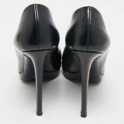 Dior Navy Blue Leather Logo Plaque Peep Toe Pumps Size 38