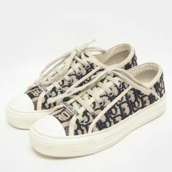 Dior Beige/Deep Blue Oblique Canvas Walk'n'Dior Low Top Sneakers Size 37.5