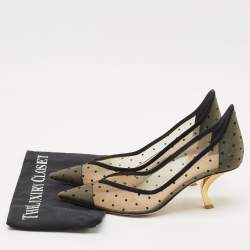 Dior Black Mesh and Suede Polka Dot D-Moi Pointed Toe Pumps Size 40