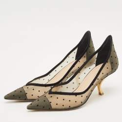 Dior Black Mesh and Suede Polka Dot D-Moi Pointed Toe Pumps Size 40