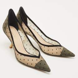 Dior Black Mesh and Suede Polka Dot D-Moi Pointed Toe Pumps Size 40