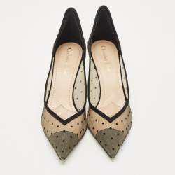 Dior Black Mesh and Suede Polka Dot D-Moi Pointed Toe Pumps Size 40