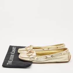 Dior Gold Leather 'CD' Logo Ballet Flats Size 38