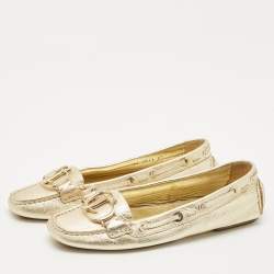Dior Gold Leather 'CD' Logo Ballet Flats Size 38