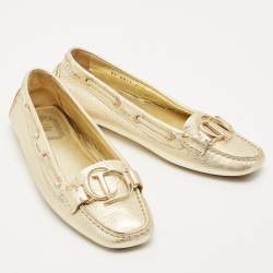 Dior Gold Leather 'CD' Logo Ballet Flats Size 38