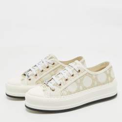 Dior Off White/Gold Macro Cannage Canvas Walk'n'Dior Sneakers Size 39.5