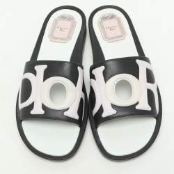 Dior Black/Light Pink Leather Marina Flat Slides Size 38