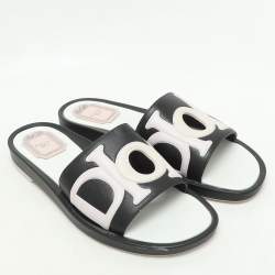 Dior Black/Light Pink Leather Marina Flat Slides Size 38