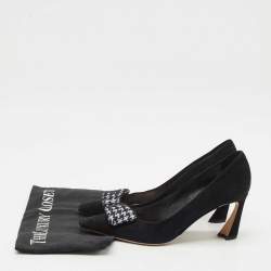 Dior Black/White Suede Houndstooth Buckle Pointed Toe Pumps Size 37.5