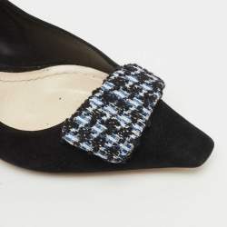 Dior Black/White Suede Houndstooth Buckle Pointed Toe Pumps Size 37.5