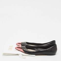Dior Black Leather Metal Cap Pointed Toe Ballet Flats Size 38