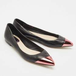 Dior Black Leather Metal Cap Pointed Toe Ballet Flats Size 38