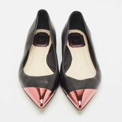 Dior Black Leather Metal Cap Pointed Toe Ballet Flats Size 38