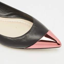 Dior Black Leather Metal Cap Pointed Toe Ballet Flats Size 38
