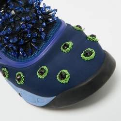 Pre Owned Dior Blue Fabric Embellished Fusion Sneakers Size 38
