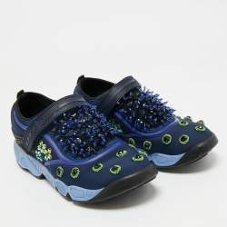 Pre Owned Dior Blue Fabric Embellished Fusion Sneakers Size 38
