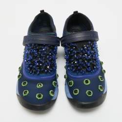 Pre Owned Dior Blue Fabric Embellished Fusion Sneakers Size 38