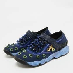 Pre Owned Dior Blue Fabric Embellished Fusion Sneakers Size 38