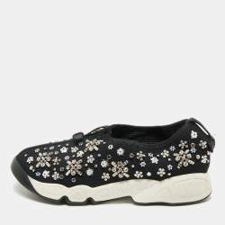 Dior Black Mesh Crystal Embellished Fusion Sneakers Size 36.5