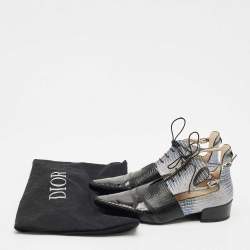 Dior Black Croc and Lizard Embossed Leather Nomade Pointy Ankle Length Boots Size 39