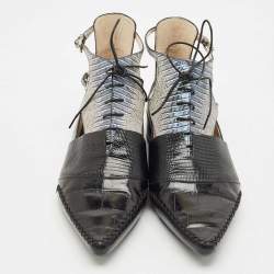 Dior Black Croc and Lizard Embossed Leather Nomade Pointy Ankle Length Boots Size 39