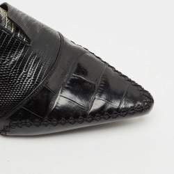 Dior Black Croc and Lizard Embossed Leather Nomade Pointy Ankle Length Boots Size 39