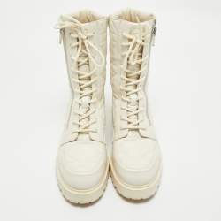 Dior Cream Leather Quilted Cannage D-unit Ankle Length Boots Size 41
