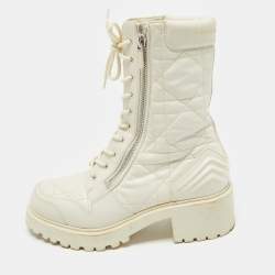 Dior Cream Leather Quilted Cannage D-unit Ankle Length Boots Size 41