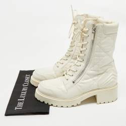 Dior Cream Leather Quilted Cannage D-unit Ankle Length Boots Size 41