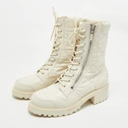 Dior Cream Leather Quilted Cannage D-unit Ankle Length Boots Size 41