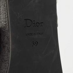 Pre Owned Dior Silver/Black Leather and Patent Platform Wedge Sandals Size 39