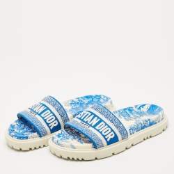 Pre Owned Dior Blue/White Toile De Jouy Embroidered Canvas Dway Flat Slides Size 36.5