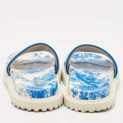 Pre Owned Dior Blue/White Toile De Jouy Embroidered Canvas Dway Flat Slides Size 36.5