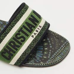 Dior Green Embroidered Canvas Dway Slide Sandals Size 39