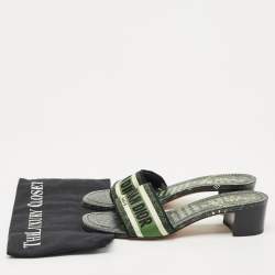 Dior Green Embroidered Canvas Dway Slide Sandals Size 39
