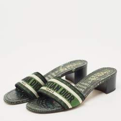 Dior Green Embroidered Canvas Dway Slide Sandals Size 39