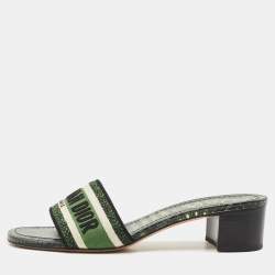 Dior Green Embroidered Canvas Dway Slide Sandals Size 39