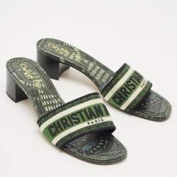 Dior Green Embroidered Canvas Dway Slide Sandals Size 39