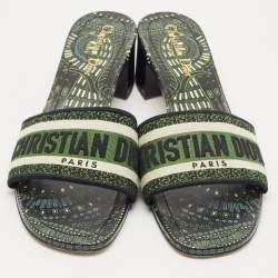 Dior Green Embroidered Canvas Dway Slide Sandals Size 39