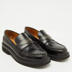 Dior Black Brushed Leather Boy Platform Slip On Loafers Size 37