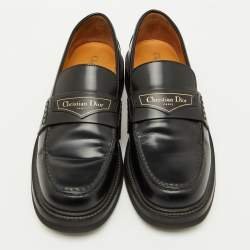 Dior Black Brushed Leather Boy Platform Slip On Loafers Size 37
