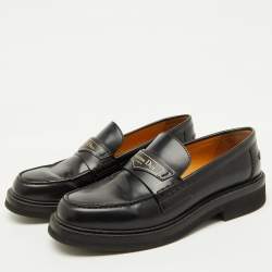 Dior Black Brushed Leather Boy Platform Slip On Loafers Size 37