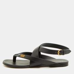 Dior Black Leather Strappy Dior Up Flat Thong Sandals Size 38