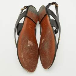Pre Owned Dior Black Leather Strappy Dior Up Flat Thong Sandals Size 38