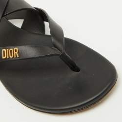 Pre Owned Dior Black Leather Strappy Dior Up Flat Thong Sandals Size 38