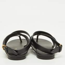 Pre Owned Dior Black Leather Strappy Dior Up Flat Thong Sandals Size 38